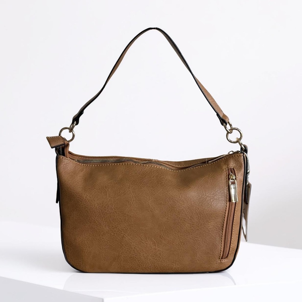 NWT Tan Brown Vegan Leather Shoulder Bag! NEW!